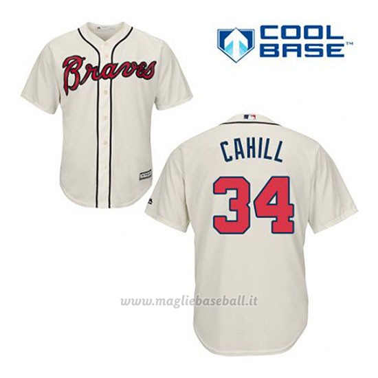 Maglia Baseball Uomo Atlanta Braves 34 Trevor Cahill Crema Alterner Cool Base